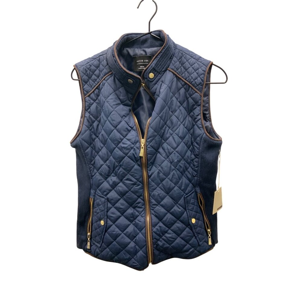 Navy Quilted Suede Contrast Vest